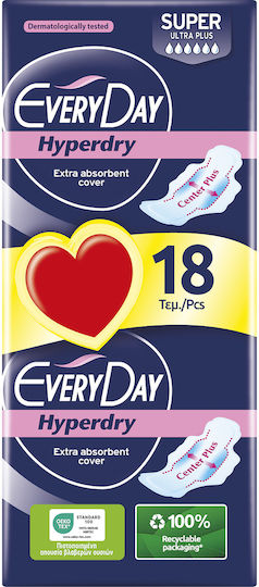 Every Day Hyperdry Super Hygienepads mit Flügeln für Starke Strömung 6 Tropfen 18Stück Ultra Plus