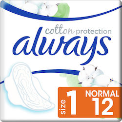 Always Cotton Protection Сервиетки с крилца за Нормален поток 3 Капки Размер 1 12бр Normal