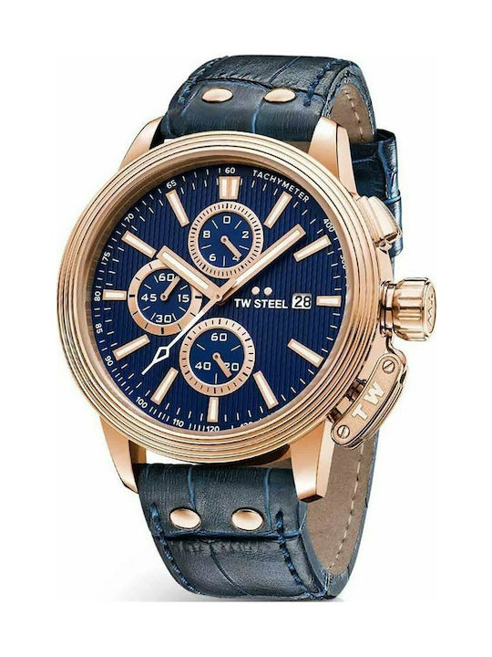 TW Steel Ceo Adesso Watch Chronograph Battery with Blue Leather Strap