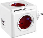 Allocacoc Original PowerCube 4 Θέσεων με 2 USB Χωρίς Καλώδιο Κόκκινο