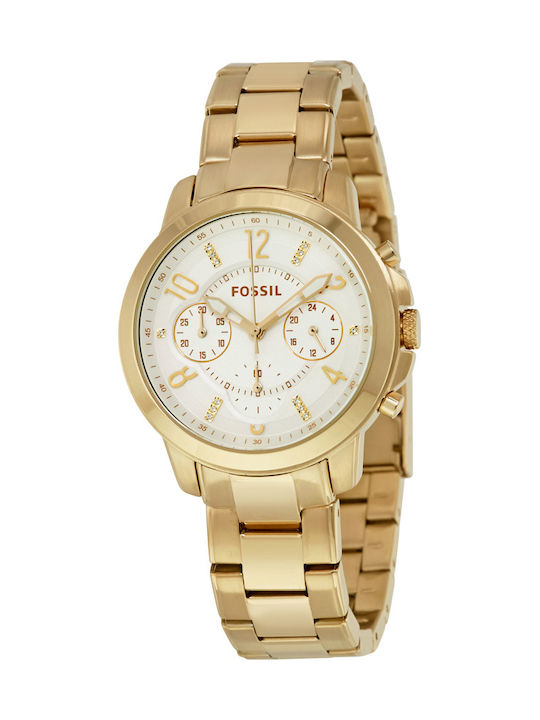 Fossil Gwynn Γυναικείο Ρολόι 38mm Χρονογράφος Μπαταρίας με Χρυσό Μεταλλικό Μπρασελέ