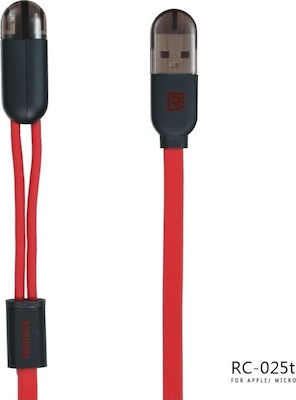 Remax Binary RC-025t Flat USB to micro USB / Lightning Cable Κόκκινο 1m