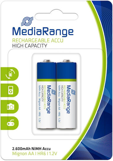 MediaRange Wiederaufladbare Batterien AA Ni-MH 2600mAh 1.2V 2Stück