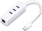 TP-LINK v2 USB 3.0 Hub 3 Θυρών με σύνδεση USB-A / Ethernet Λευκό