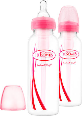 Dr. Brown's Set aus Plastikflaschen Options+ Narrow Neck Gegen Koliken mit Silikonsauger für 0+, 0+ m, Monate Pink 250ml 2Stück