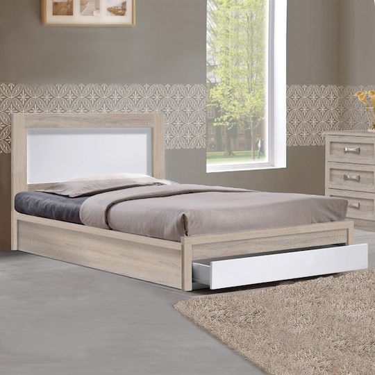 Melany Bett Einzelbett Holz Sonama-white für Matratze 90x190cm