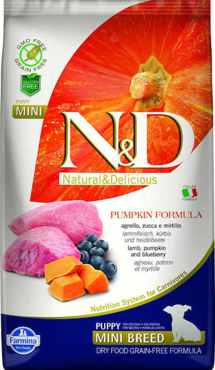 Farmina N&D Pumpkin Puppy Mini 2.5kg Dry Food Grain-Free & Gluten-Free for Small Breed Puppies with Lamb and Pumpkin