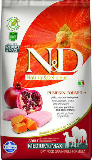 Farmina N&D Pumpkin Adult Medium & Maxi 2.5kg Dry Food Grain-Free for Adult Medium & Large Breed Dogs with Chicken, Pomegranate and Pumpkin