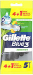 Gillette Blue 3 Sensitive Disposable Razors with 3 Blades & Lubricating Tape for Sensitive Skin 5pcs