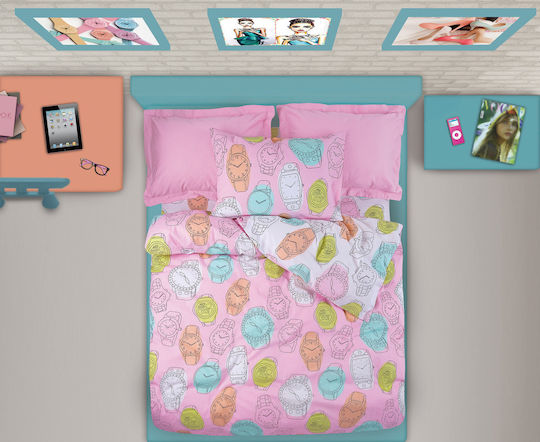 Das Home 4532 Set Kids Duvet Cover Single with Pillowcase Cotton Pink 160x240cm