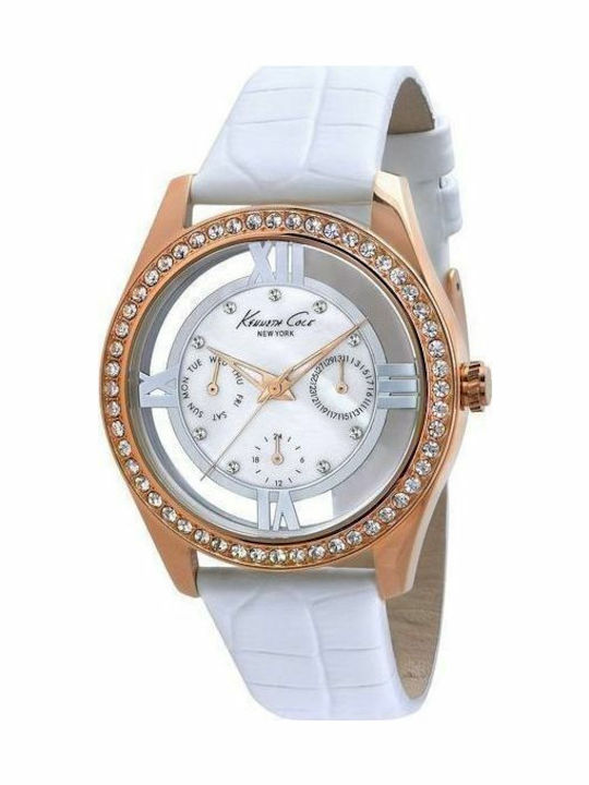 Kenneth Cole Γυναικείο Ρολόι 40mm Μπαταρίας με Λευκό Δερμάτινο Λουράκι