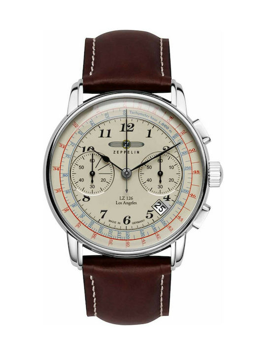 Zeppelin LZ126 Los Angeles Watch Chronograph Battery with Brown Leather Strap