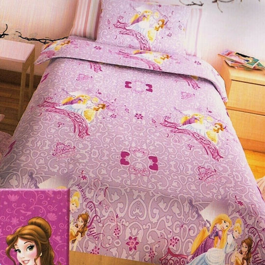 Dimcol Princess Set Kinderbettbezug Einzel mit Kissenbezug Baumwolle Purple 160x240cm