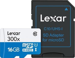 Lexar High-Performance 300x microSDHC 16GB Class 10 U1 UHS-I with Adapter