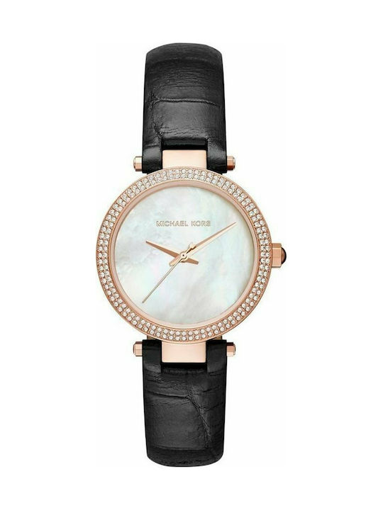 Michael Kors Mini Parker Watch with Black Leather Strap