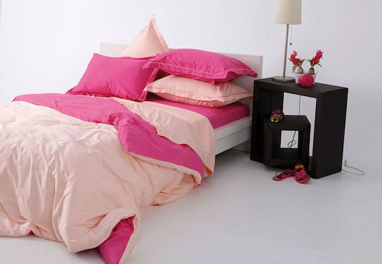 SB Home Set Huse Pentru Pilote Iris Roz Din Bumbac Satinat 220x240cm Superdublu Cu 2 Fețe De Pernă Roz