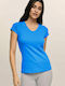 Bodymove -01 Damen Sportlich T-shirt mit V-Ausschnitt Blau