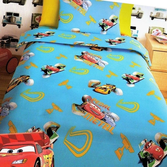 Disney Sheet Set Single Cotton Cars Turquoise 2pcs Light Blue 160x250cm 2pcs