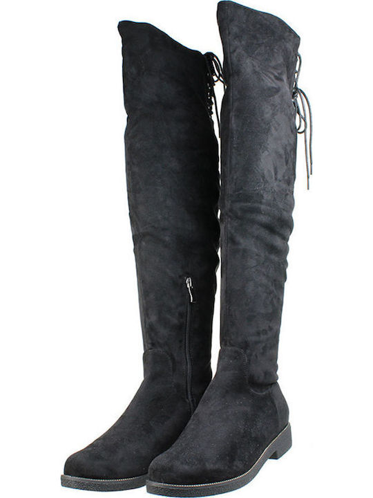M15B272-01 Suede Γυναικείες Μπότες Μαύρες