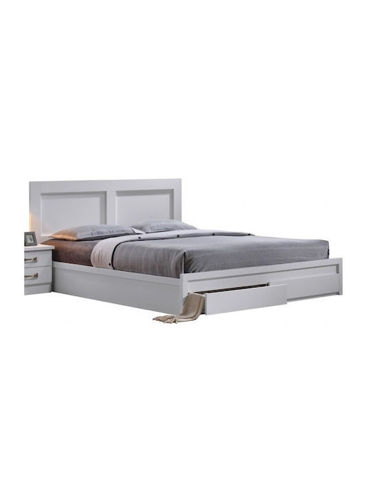 Life Κρεβάτι Διπλό Ξύλινο Λευκό με Συρτάρια & Τάβλες 150x200cm