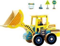 Robotime Joc de construcție din lemn Puzzle 3D din lemn Buldozer