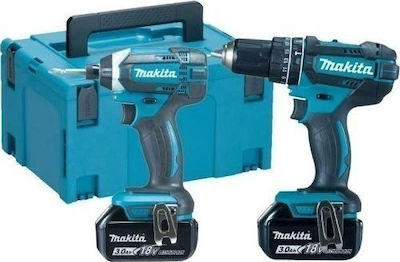 Makita Set Impact Drill Driver & Impact Screwdriver 18V with 2 3Ah Batteries and Case