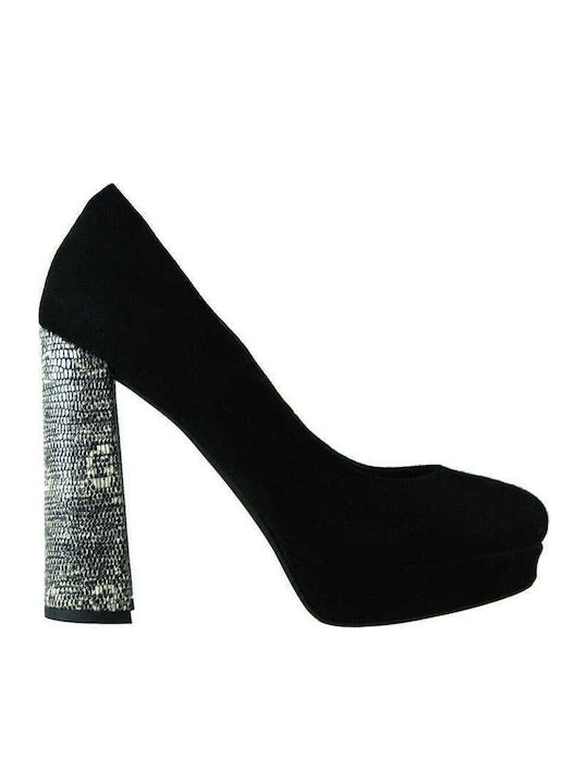 Jeffrey Campbell Delizia Suede Γόβες με Χοντρό Ψηλό Τακούνι Μαύρες