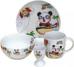 Feeding Set Panda made of Porcelain Pink 4pcs