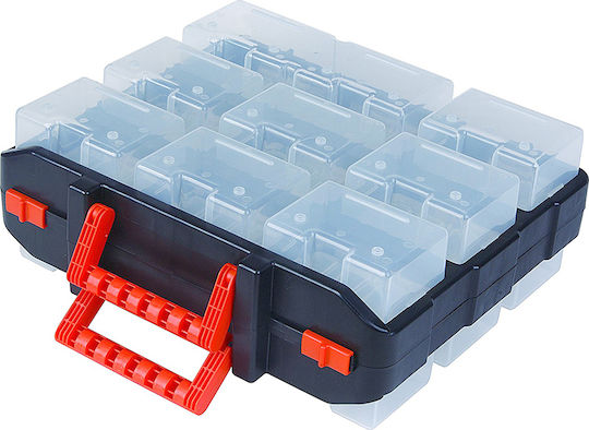 Tactix Tool Compartment Organiser 16 Slot with Removable Box Black 34x31x13cm