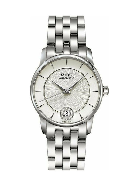 Mido Baroncelli II Γυναικείο Ρολόι 33mm Αυτόματο με Ασημί Μεταλλικό Μπρασελέ