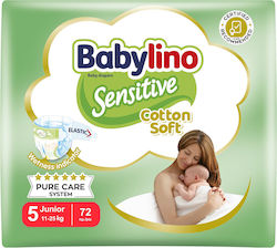 Babylino Tape Diapers Sensitive Cotton Soft Sensitive No. 5 for 11-25 kgkg 72pcs