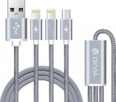 Devia Premium Braided USB to Lightning / Type-C / micro USB 1.2m Cable Gray