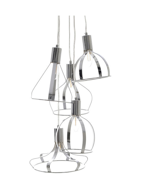 Inart Pendant Light Silver for 5 Bulbs E14, E.14 40x40x65cm