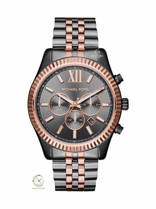 Michael Kors Lexington Ανδρικό Ρολόι 45mm Χρονογράφος Μπαταρίας με Μαύρο Μεταλλικό Μπρασελέ