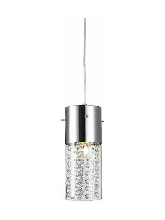 Aca Pendant Light Suspension with Crystals for Socket E14, E.14 Silver