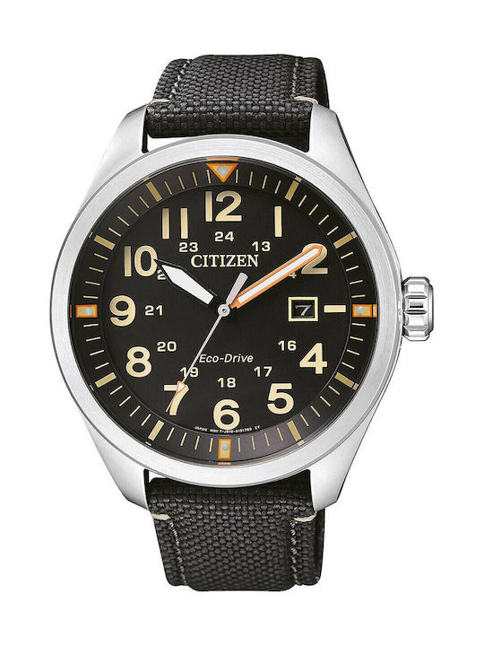 Citizen Herrenuhr 43mm Eco - Antrieb mit Schwarz Stoffarmband