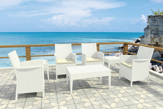 Miami Sitting Room Outdoor Free Standing Rattan Table White 92x53x45cm