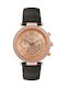 Jcou Lady D Watch Chronograph with Black Leather Strap