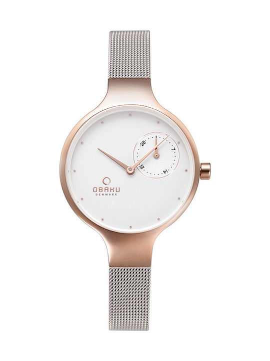 Obaku Eng Rose Bi Watch with Silver Metal Bracelet