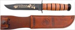 Ka-Bar USMC IRAQI Freedom Knife Survival Brown with Blade made of Carbon Steel in Sheath