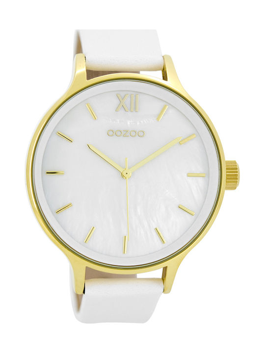 Oozoo Timepieces Watch with White Leather Strap