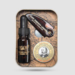 Captain Fawcett's Ricki Halls Booze and Baccy Beard & Moustache Grooming Set for Mustache with Oil 10ml, Candle 15ml & Folded Comb