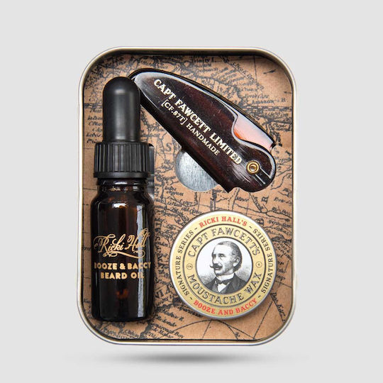 Captain Fawcett's Ricki Halls Booze and Baccy με Λάδι 10ml, Κερί 15ml & Αναδιπλωμένη Χτένα