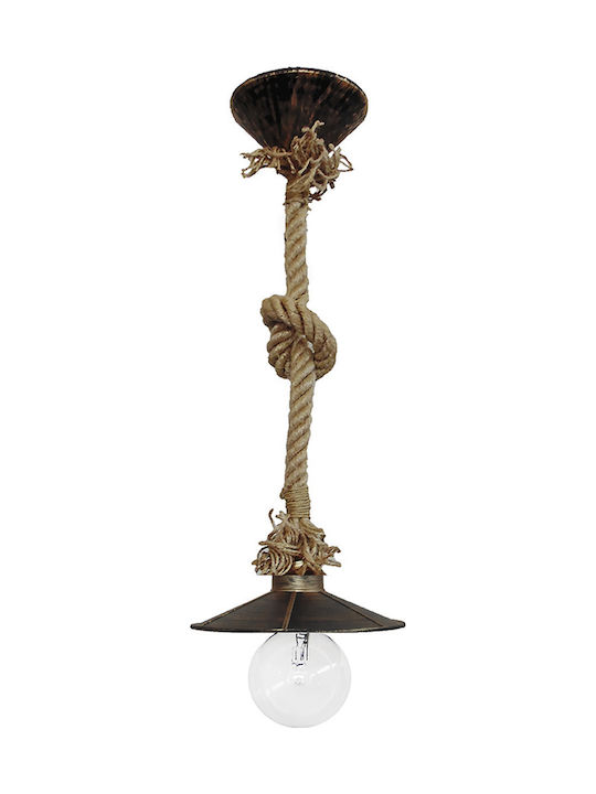 Heronia Lp-150k rope 1/l Vintage Κρεμαστό Φωτιστικό Μονόφωτο με Σχοινί και Ντουί E27 σε Μπρούτζινο Χρώμα