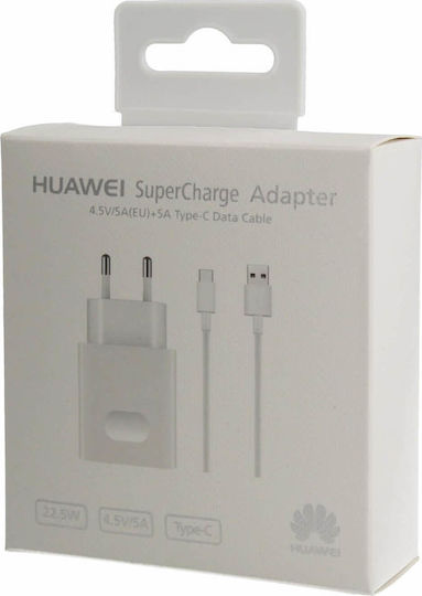 Huawei Φορτιστής με Θύρα USB-A και Καλώδιο USB-C 22.5W Λευκός (AP81)