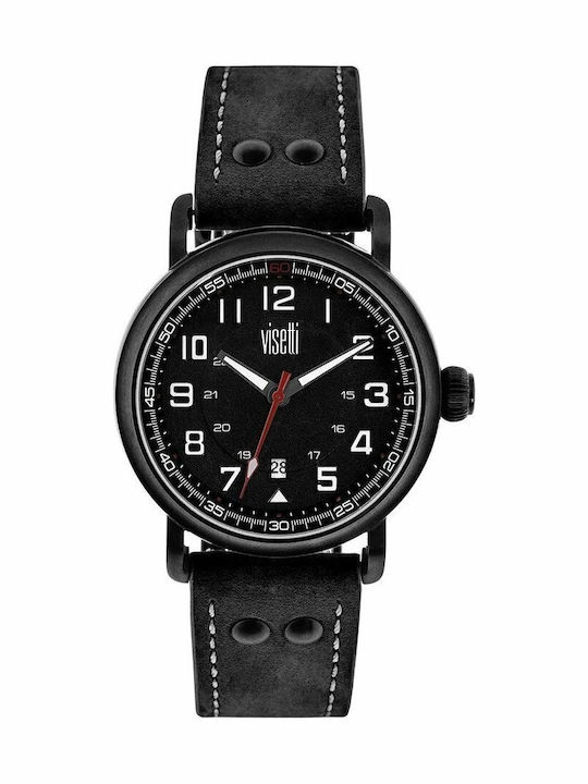 Visetti London Ανδρικό Ρολόι 46mm Μπαταρίας με Μαύρο Δερμάτινο Λουράκι
