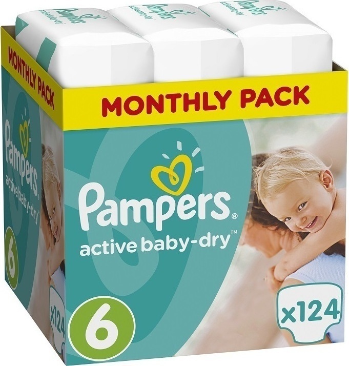 Pampers Active Baby Dry No6 (15+Kg) 124 τμχ Skroutz.gr
