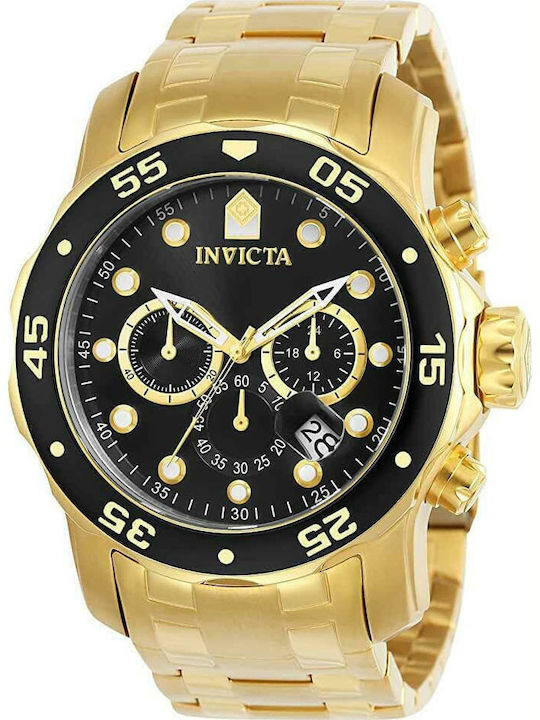 Invicta Pro Diver Мъжки часовник 48mm Хронограф На батерия с Златен Метална гривна