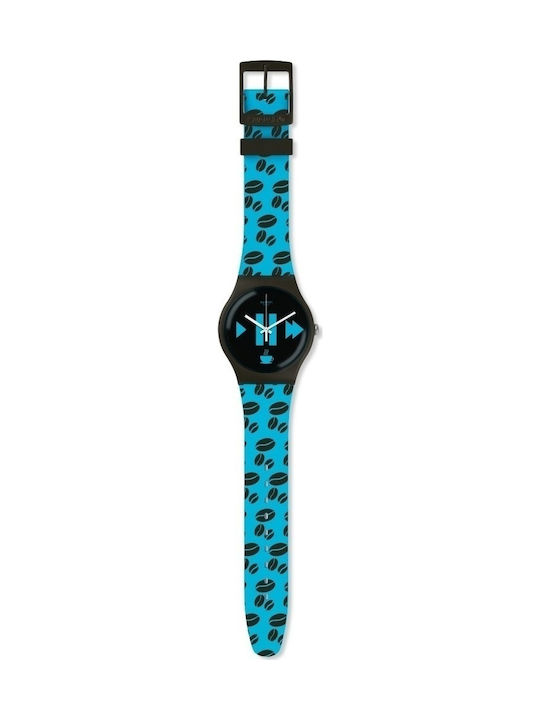Swatch Watch with Turquoise Rubber Strap SUOC106