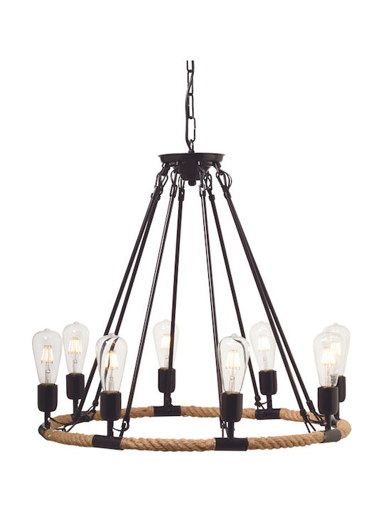 Aca Chandelier with Rope 8xE27 Black 60cm 853608PBR